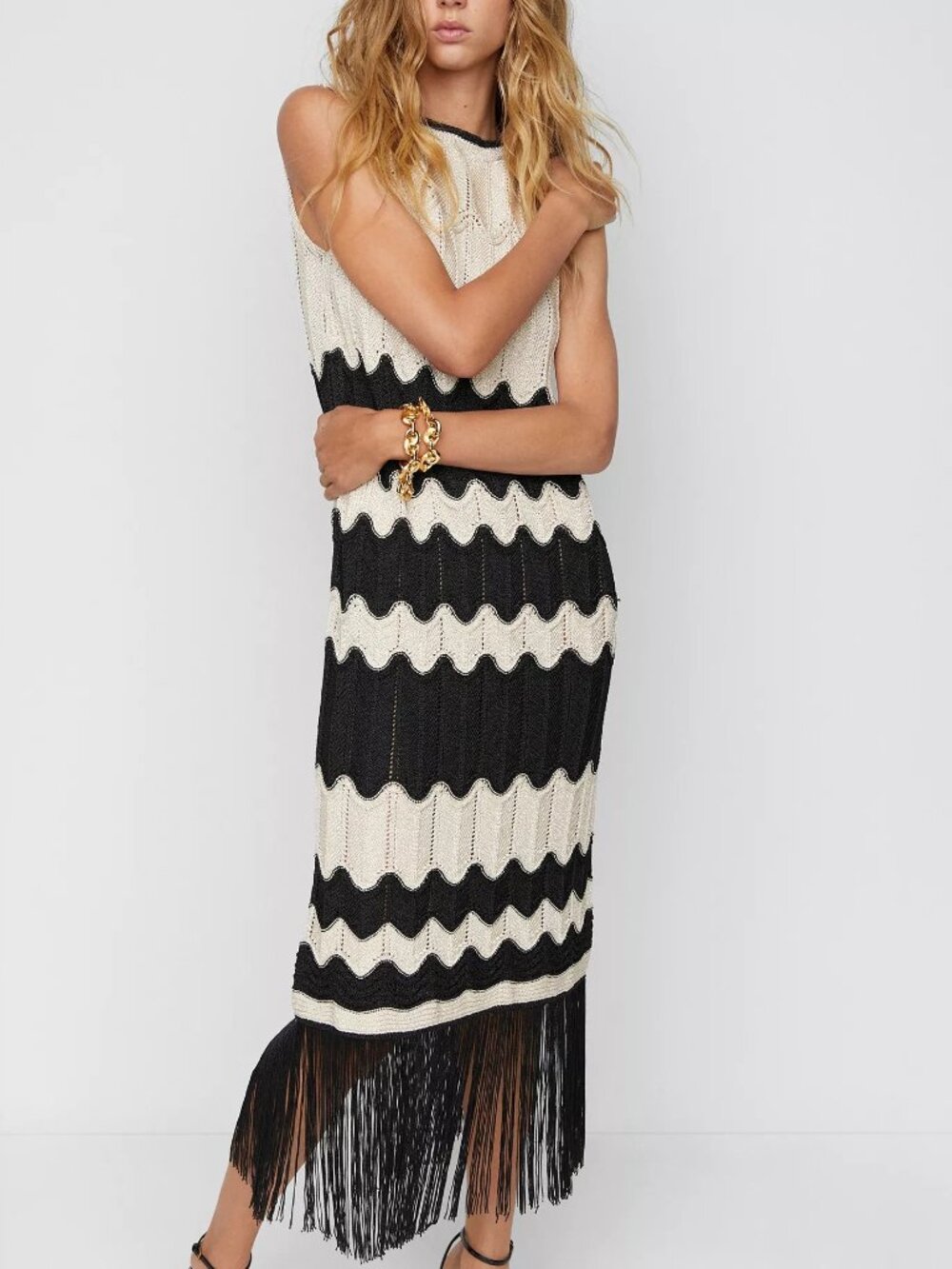 MANGO Women's Fringed Hem Midi Dress Size L - Picture 5 of 15